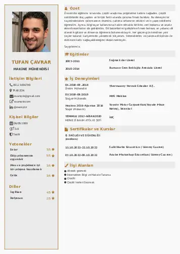 Makine Mühendisi Cv Örnekleri cv indir